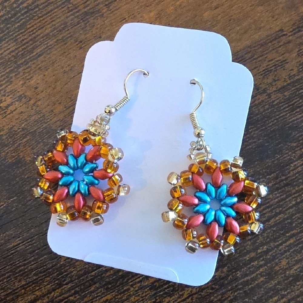 Handmade Colorful Beaded Earrings Gold Red
